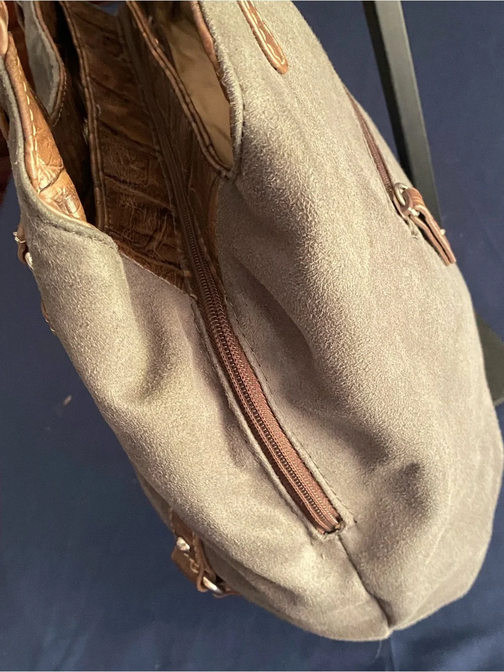 VTG ‘90’s Laura Scott Slouchy Grey Suede Shoulder Bag with Brown Mockcroc Trim